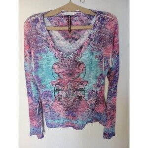 Mushka By Sienna Rose Women's Long Sleeve  Top Size L Boho Paisley